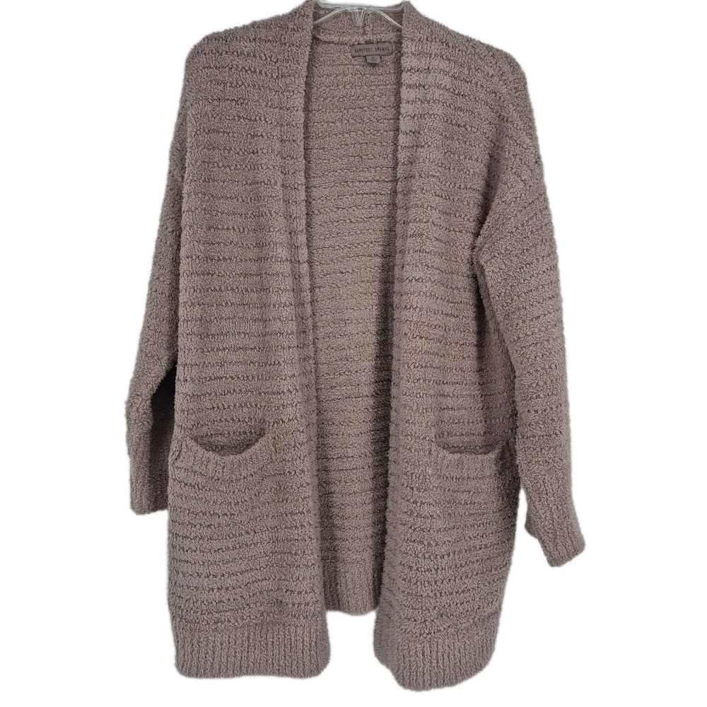 Barefoot Dreams CozyChic Boucle Welt Pocket Cardigan Sweater Taupe Sz S - Picture 1 of 11